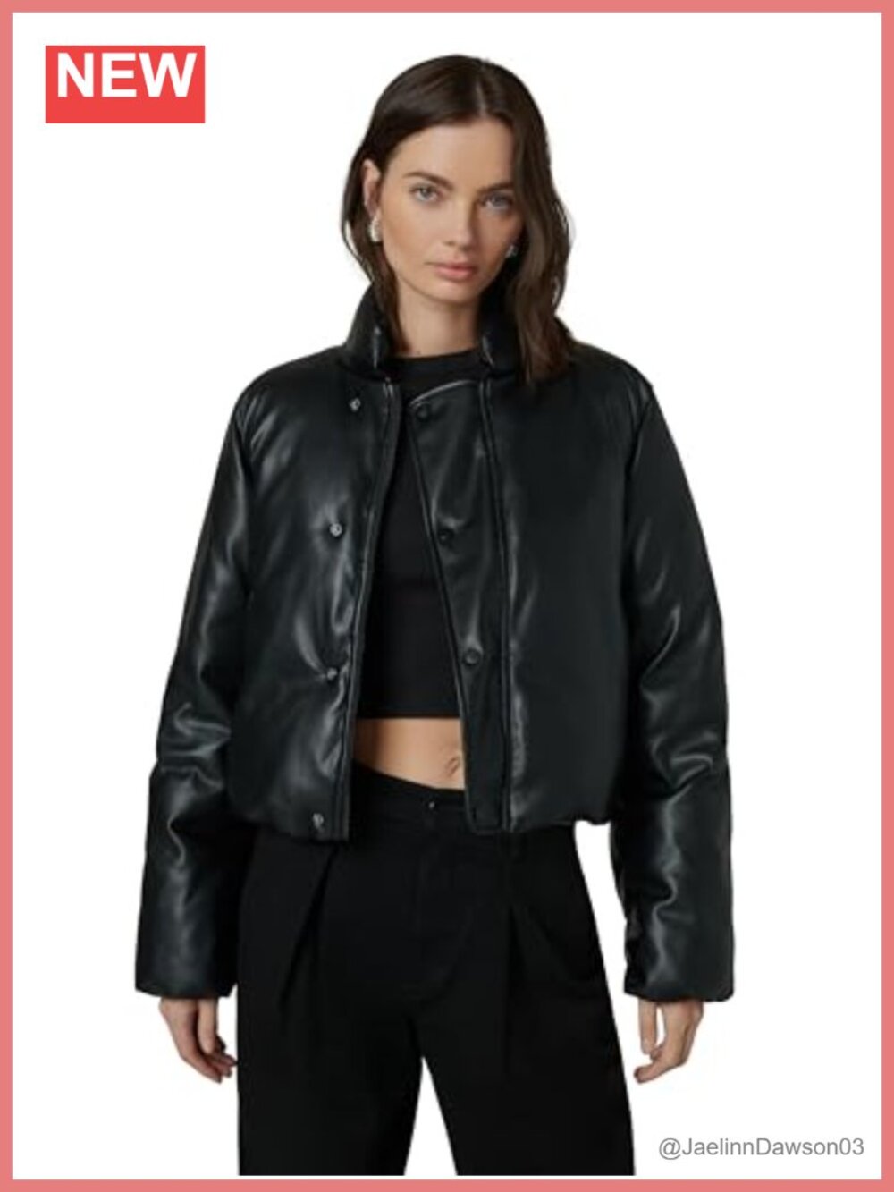 Vegan Leather Bomber Jacket Bubble Hem Cropped Zip Snaps
